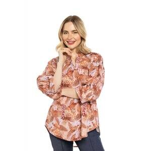 NEW HOLLY SHAE DESIGN laura pleated sleeve top in pheasant multi
